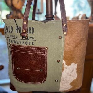 New Large Weekender Tote Leather/ Hair-on Army Military Canvas Myra Bag